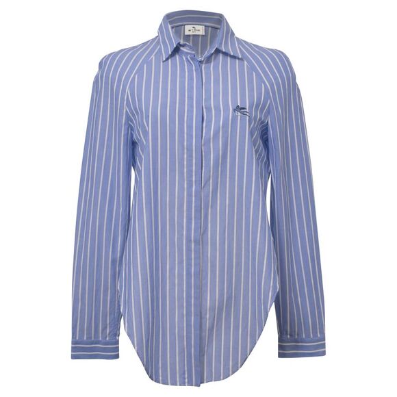 Etro Tops - Etro Cropped Shirt Blouse in Blue Striped Cotton